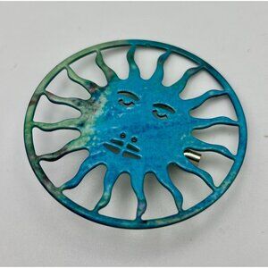 Vintage Celestial Sun Sunburst Enamel Metal Pin-Estate Find